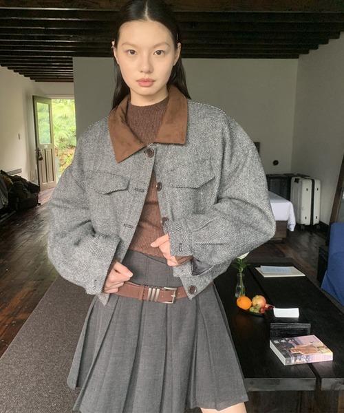 【LONSLAN】ヘリンボーン バルーン中綿ショートジャケット CHLONW24a031（ブルゾン）｜chuclla（チュクラ）