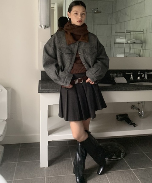 【LONSLAN】ヘリンボーン バルーン中綿ショートジャケット CHLONW24a031（ブルゾン）｜chuclla（チュクラ）