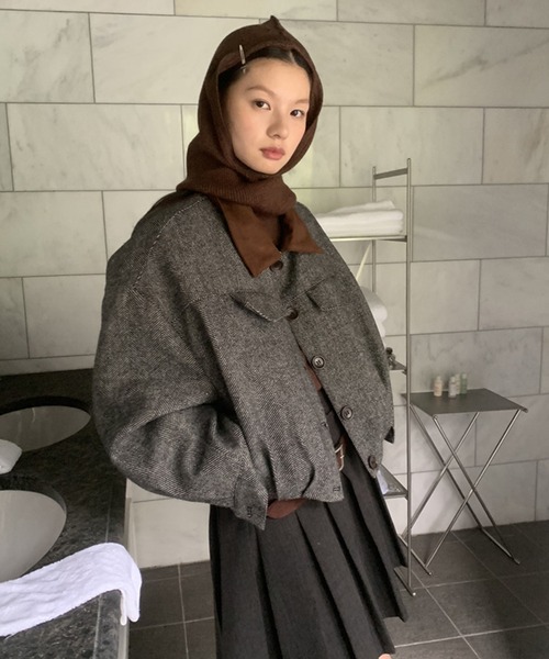 【LONSLAN】ヘリンボーン バルーン中綿ショートジャケット CHLONW24a031（ブルゾン）｜chuclla（チュクラ）