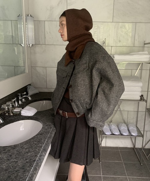 【LONSLAN】ヘリンボーン バルーン中綿ショートジャケット CHLONW24a031（ブルゾン）｜chuclla（チュクラ）