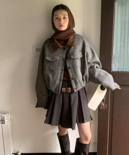 【LONSLAN】ヘリンボーン バルーン中綿ショートジャケット CHLONW24a031（ブルゾン）｜chuclla（チュクラ）