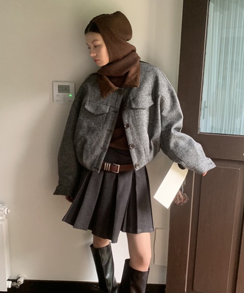 【LONSLAN】ヘリンボーン バルーン中綿ショートジャケット CHLONW24a031（ブルゾン）｜chuclla（チュクラ）