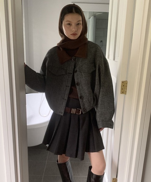 【LONSLAN】ヘリンボーン バルーン中綿ショートジャケット CHLONW24a031（ブルゾン）｜chuclla（チュクラ）