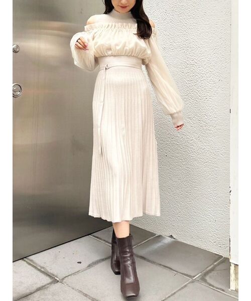 セール】異素材ドッキングオフショルニットワンピース（ワンピース  