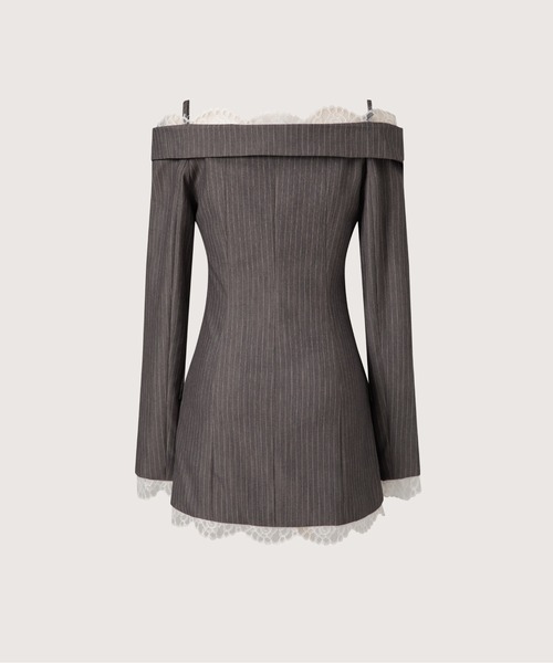 LA POMME petit(ラポミ・プチ)の「オープンショルダーレースブレザードレス Open Shoulder Lace Blazer Dress(ワンピース・レディース・グレー/モスグリーン・SMALL/MEDIUM/LARGE)」の12枚目の写真