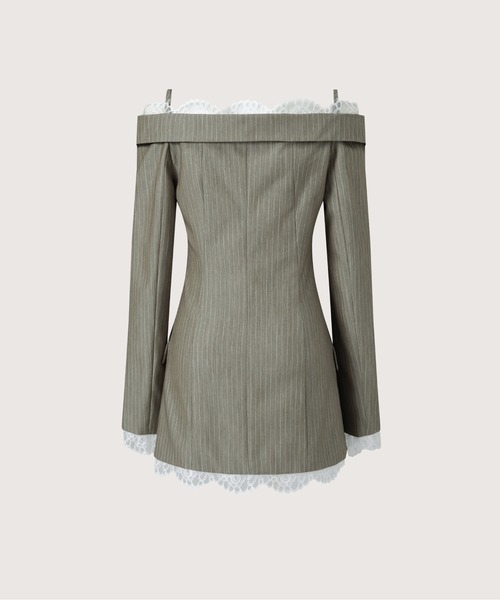 LA POMME petit(ラポミ・プチ)の「オープンショルダーレースブレザードレス Open Shoulder Lace Blazer Dress(ワンピース・レディース・グレー/モスグリーン・SMALL/MEDIUM/LARGE)」の11枚目の写真