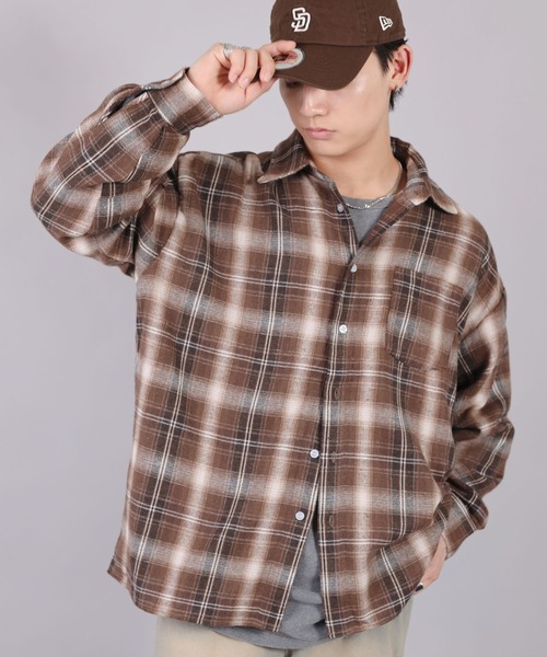 SPINNS（スピンズ）の「ストリート＆古着MIX/トレンドカラーで差をつける！着回し自在のチェックシャツ（シャツ/ブラウス・メンズ・ブラウン系その他2/ブラウン系その他/ネイビー系1/ネイビー系・ONESIZE）」の3枚目の写真