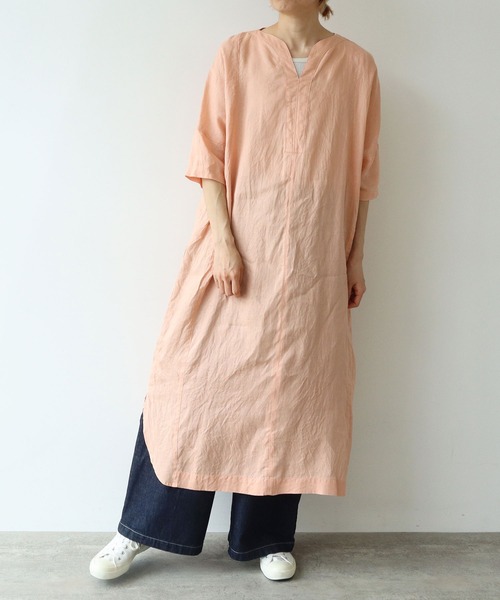 美品 ユニ yuni 半袖ワンピース 綿麻 コットンリネン ゆったり ピンク 美品 ユニ yuni 半袖ワンピース 綿麻 コットンリネン ゆったり