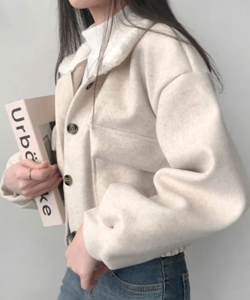 VIVID LADY(ビビッドレディー)の「もこもこカラージャケット ボアカラー コート ショート丈(チェスターコート・レディース・ブラック/グレー/ベージュ・FREE)」の19枚目の写真