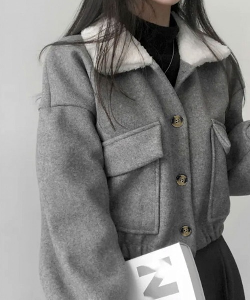 セール】もこもこカラージャケット ボアカラー コート ショート丈