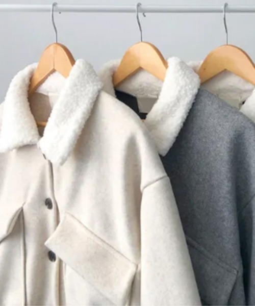 セール】もこもこカラージャケット ボアカラー コート ショート丈