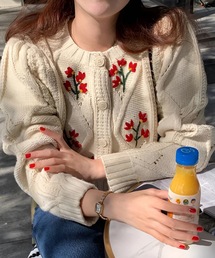 フラワー刺繍カーディガン
