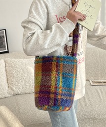 ショルダーバッグ（オレンジ/橙色系・チェック柄）ファッション