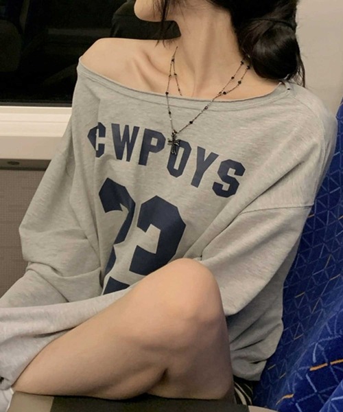 SPIGA(スピーガ)の「オフショルロゴプリントビッグTシャツ(Tシャツ/カットソー・レディース・ネイビー/グレー・FREE)」の14枚目の写真