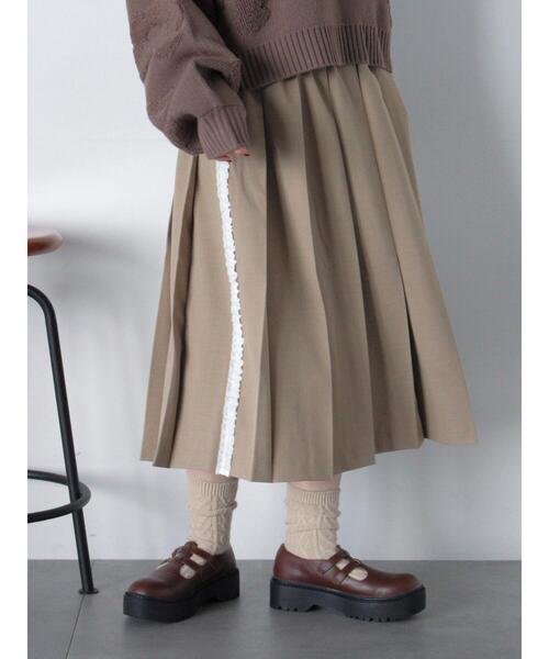 ehka sopo(エヘカソポ)の「サイドラインプリーツスカート(スカート・レディース・カーキ/ベージュ/チャコールグレー・F)」の3枚目の写真