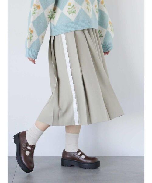 ehka sopo(エヘカソポ)の「サイドラインプリーツスカート(スカート・レディース・カーキ/ベージュ/チャコールグレー・F)」の1枚目の写真