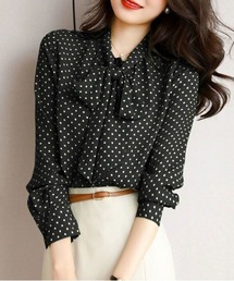 SEU（エスイーユー）の「オフィスでもプライベートでも◎ ボウタイ リボン ドット柄 無地 ブラウス 長袖  【オフィスカジュアル】【きれいめカジュアル】 レディース  韓国風（シャツ/ブラウス）」