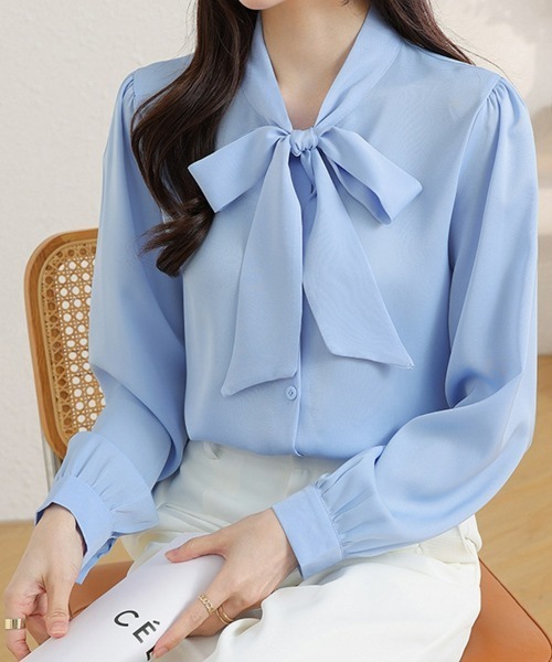 SEU（エスイーユー）の「レディース オフィスでもプライベートでも◎ 長袖 ボウタイ リボン ブラウス 【オフィスカジュアル】【きれいめカジュアル】（シャツ/ブラウス・レディース・ブルー/ホワイト/ベージュ/ベージュ系その他/ブラック系その他・フリー）」の5枚目の写真