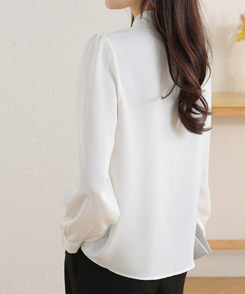 SEU（エスイーユー）の「レディース オフィスでもプライベートでも◎ 長袖 ボウタイ リボン ブラウス 【オフィスカジュアル】【きれいめカジュアル】（シャツ/ブラウス・レディース・ブルー/ホワイト/ベージュ/ベージュ系その他/ブラック系その他・フリー）」の10枚目の写真