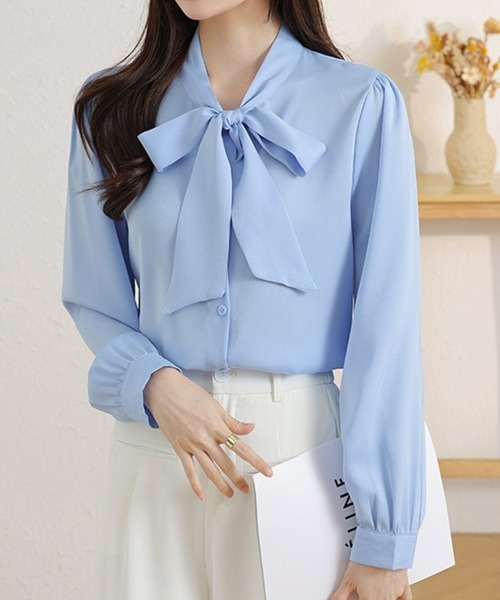 SEU（エスイーユー）の「レディース オフィスでもプライベートでも◎ 長袖 ボウタイ リボン ブラウス 【オフィスカジュアル】【きれいめカジュアル】（シャツ/ブラウス・レディース・ブルー/ホワイト/ベージュ/ベージュ系その他/ブラック系その他・フリー）」の17枚目の写真