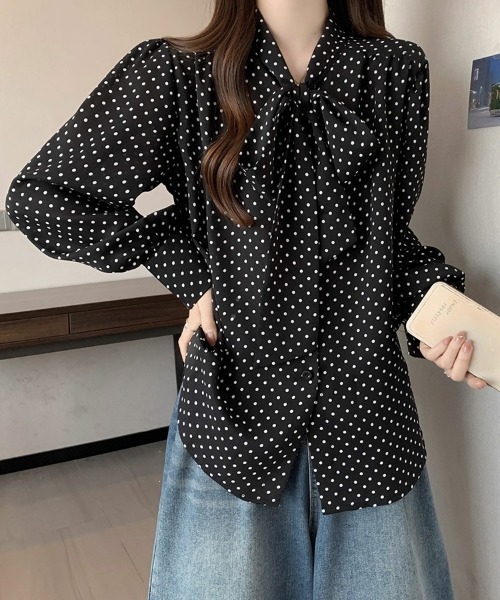 レディース オフィスでもプライベートでも◎ 長袖 ボウタイ リボン