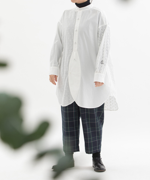 nop de nod(ノップドゥノッド)の「miscスタンドカラーチュニックシャツ(シャツ/ブラウス・レディース・ブルー/オフホワイト/ネイビー・M)」の9枚目の写真
