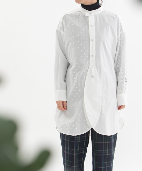 nop de nod(ノップドゥノッド)の「miscスタンドカラーチュニックシャツ(シャツ/ブラウス・レディース・ブルー/オフホワイト/ネイビー・M)」の11枚目の写真
