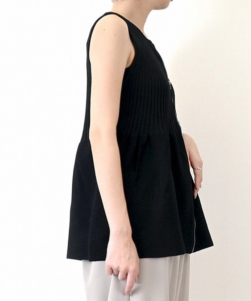 スタイルブロック STYLEBLOCK ポリウーリーフロントジップペプラムニットベスト （ブラック） STYLEBLOCK ベスト ジレ ポリウーリーフロントジップペプラム