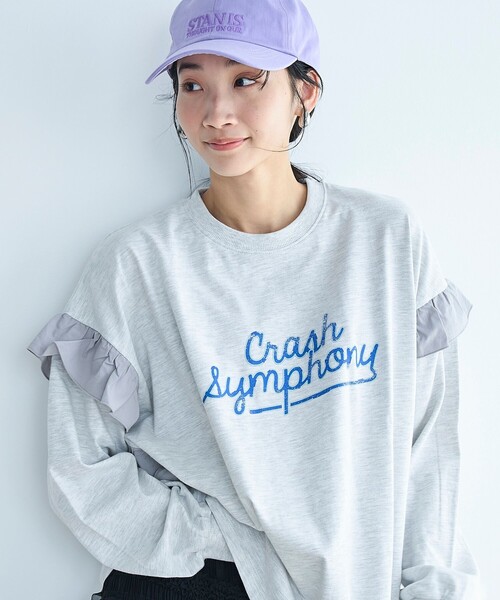 coen(コーエン)の「フハク ドッキング フリル袖 ロングスリーブTシャツ(Tシャツ/カットソー・レディース・ナチュラル/オフホワイト/ダークグレー・M/L)」の3枚目の写真