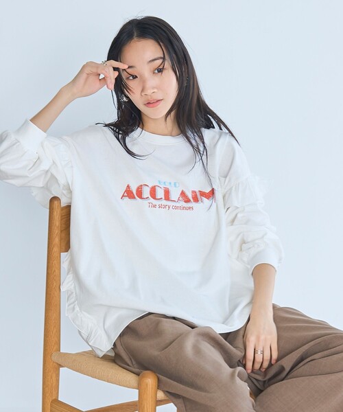 coen(コーエン)の「フハク ドッキング フリル袖 ロングスリーブTシャツ(Tシャツ/カットソー・レディース・ナチュラル/オフホワイト/ダークグレー・M/L)」の5枚目の写真