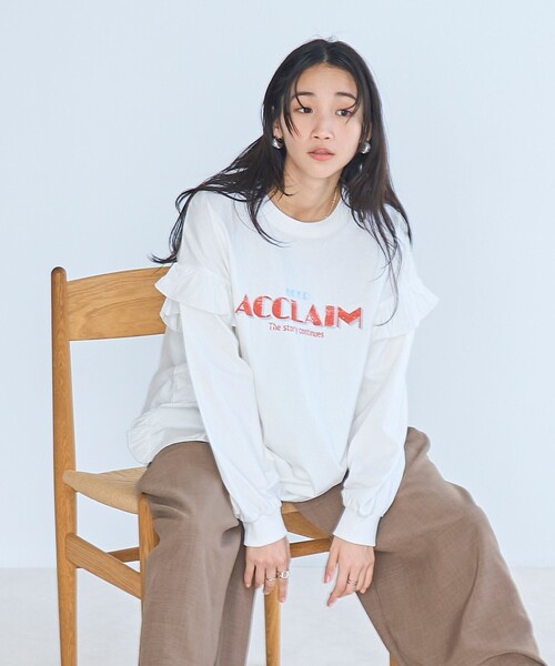 coen(コーエン)の「フハク ドッキング フリル袖 ロングスリーブTシャツ(Tシャツ/カットソー・レディース・ナチュラル/オフホワイト/ダークグレー・M/L)」の6枚目の写真