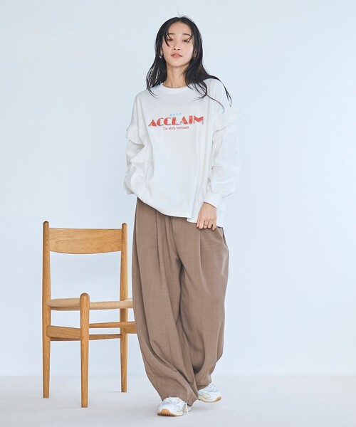 coen(コーエン)の「フハク ドッキング フリル袖 ロングスリーブTシャツ(Tシャツ/カットソー・レディース・ナチュラル/オフホワイト/ダークグレー・M/L)」の8枚目の写真