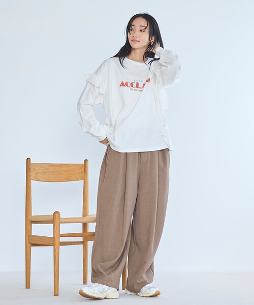 coen(コーエン)の「フハク ドッキング フリル袖 ロングスリーブTシャツ(Tシャツ/カットソー・レディース・ナチュラル/オフホワイト/ダークグレー・M/L)」の9枚目の写真