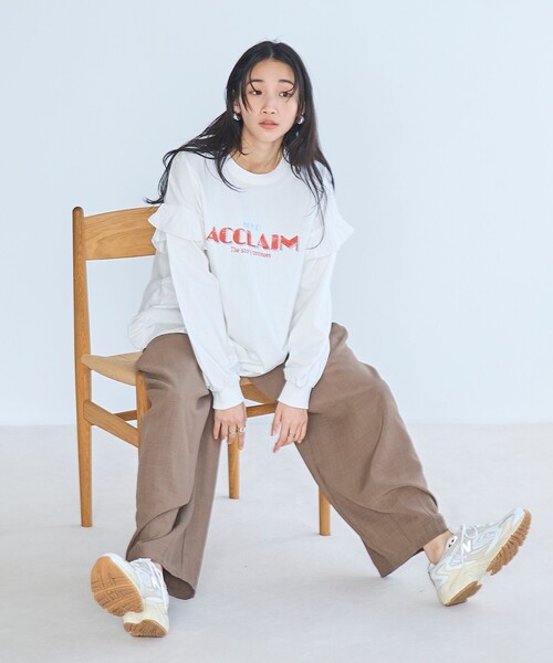 coen(コーエン)の「フハク ドッキング フリル袖 ロングスリーブTシャツ(Tシャツ/カットソー・レディース・ナチュラル/オフホワイト/ダークグレー・M/L)」の10枚目の写真