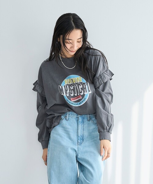 coen(コーエン)の「フハク ドッキング フリル袖 ロングスリーブTシャツ(Tシャツ/カットソー・レディース・ナチュラル/オフホワイト/ダークグレー・M/L)」の11枚目の写真