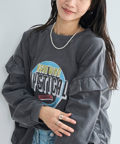 coen(コーエン)の「フハク ドッキング フリル袖 ロングスリーブTシャツ(Tシャツ/カットソー・レディース・ナチュラル/オフホワイト/ダークグレー・M/L)」の14枚目の写真