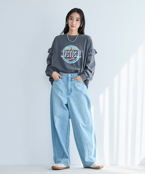 coen(コーエン)の「フハク ドッキング フリル袖 ロングスリーブTシャツ(Tシャツ/カットソー・レディース・ナチュラル/オフホワイト/ダークグレー・M/L)」の15枚目の写真