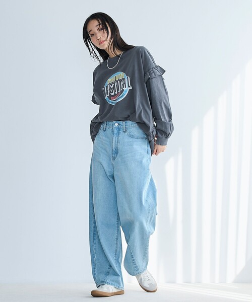 coen(コーエン)の「フハク ドッキング フリル袖 ロングスリーブTシャツ(Tシャツ/カットソー・レディース・ナチュラル/オフホワイト/ダークグレー・M/L)」の17枚目の写真