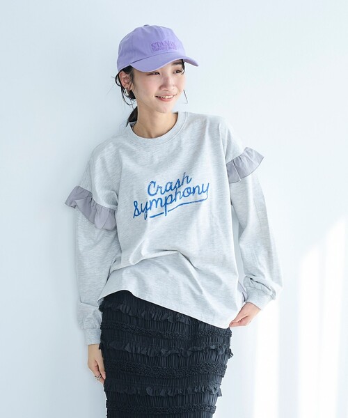 coen(コーエン)の「フハク ドッキング フリル袖 ロングスリーブTシャツ(Tシャツ/カットソー・レディース・ナチュラル/オフホワイト/ダークグレー・M/L)」の18枚目の写真