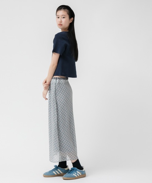HEILIS(ヘイリス)の「【新色追加】シアーシフォンチェックスカート/ 秋服 フレアスカート チェック柄 ブラック グレー 韓国 ガーリー ミディ丈 シフォン シアー ウエストゴム スポーツミックス ブロケットコア バレエコア(スカート・レディース・ブラック/グレー/ブラウン・FREE)」の4枚目の写真