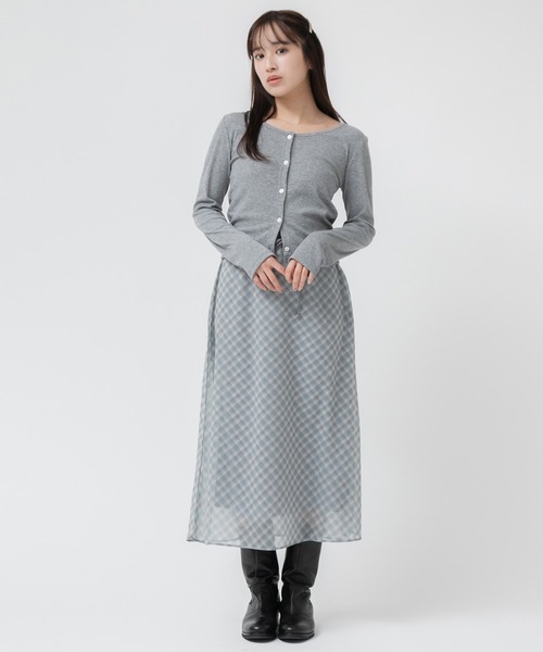 HEILIS(ヘイリス)の「【新色追加】シアーシフォンチェックスカート/ 秋服 フレアスカート チェック柄 ブラック グレー 韓国 ガーリー ミディ丈 シフォン シアー ウエストゴム スポーツミックス ブロケットコア バレエコア(スカート・レディース・ブラック/グレー/ブラウン・FREE)」の7枚目の写真