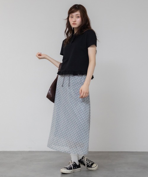 HEILIS(ヘイリス)の「【新色追加】シアーシフォンチェックスカート/ 秋服 フレアスカート チェック柄 ブラック グレー 韓国 ガーリー ミディ丈 シフォン シアー ウエストゴム スポーツミックス ブロケットコア バレエコア(スカート・レディース・ブラック/グレー/ブラウン・FREE)」の22枚目の写真