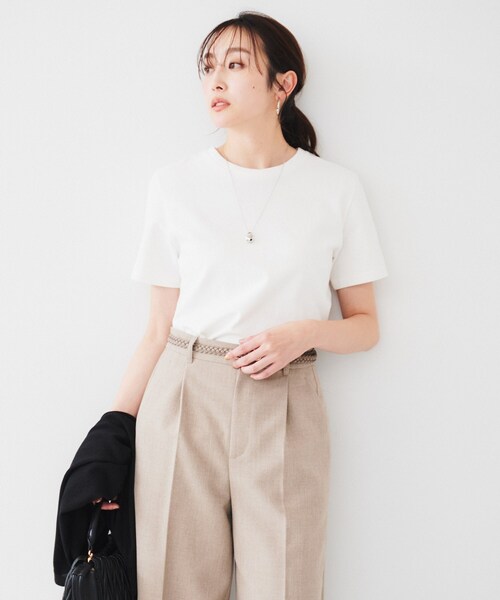 UNTITLED(アンタイトル)の「ラフコットンTシャツ(Tシャツ/カットソー・レディース・オフホワイト/ネイビー・00/48/02/04/44)」の5枚目の写真