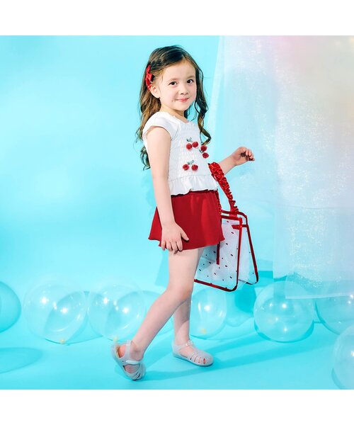 apres les cours（アプレレクール）の「【UVカット/ジュニア対応】リボン・さくらんぼモチーフシャーリングセパレート水着（水着・キッズ・レッド/チェック・80/90/100/110/120/130/140）」の6枚目の写真