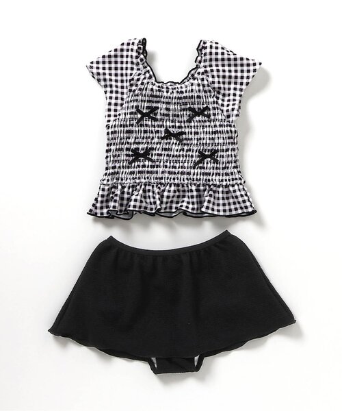 apres les cours（アプレレクール）の「【UVカット/ジュニア対応】リボン・さくらんぼモチーフシャーリングセパレート水着（水着・キッズ・レッド/チェック・80/90/100/110/120/130/140）」の9枚目の写真