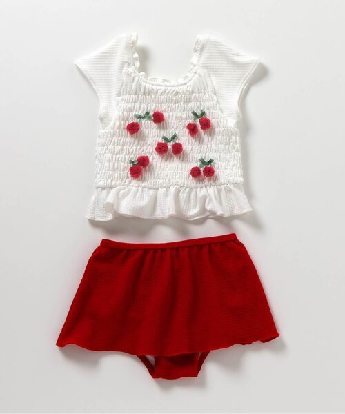 apres les cours（アプレレクール）の「【UVカット/ジュニア対応】リボン・さくらんぼモチーフシャーリングセパレート水着（水着・キッズ・レッド/チェック・80/90/100/110/120/130/140）」の15枚目の写真