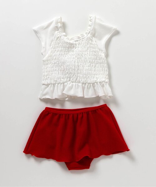 apres les cours（アプレレクール）の「【UVカット/ジュニア対応】リボン・さくらんぼモチーフシャーリングセパレート水着（水着・キッズ・レッド/チェック・80/90/100/110/120/130/140）」の17枚目の写真