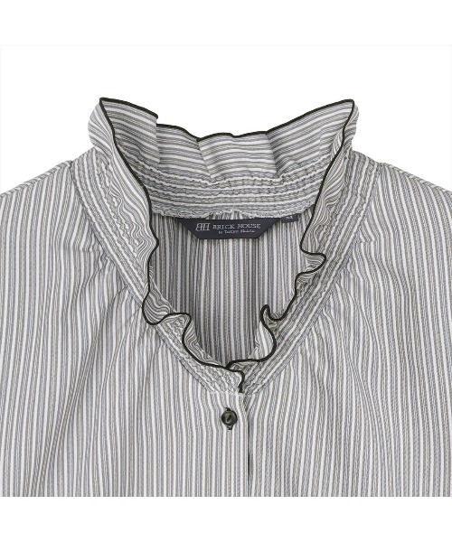 TOKYO SHIRTS(トウキョウシャツ)の「【吸水速乾】【COFREX】Vネックフリルブラウス 七分袖 レディースデザインシャツ(シャツ/ブラウス・レディース・グレー・XL/S/M/L/LL)」の3枚目の写真