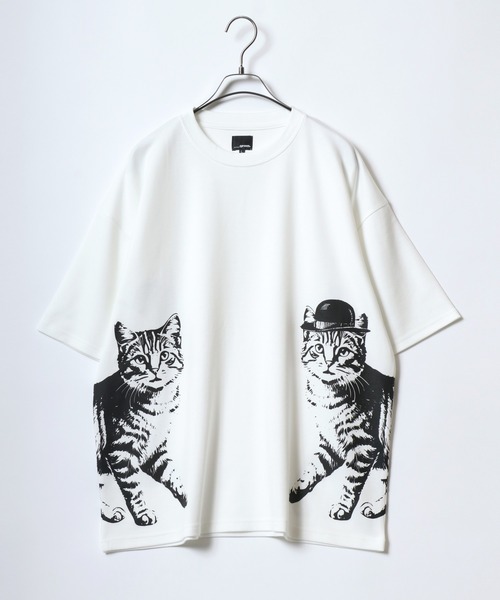 ANPAS（アンパス）の「Ponte fabric Cat＆Giraffe Print T-Shirt/ポンチ ネコ キリン アニマル プリント Tシャツ 半袖 メンズ レディース（Tシャツ/カットソー・メンズ・ミント/グレー系その他2/ホワイト系その他/ホワイト系その他2/ブルー/グレー系その他・M/L）」の2枚目の写真