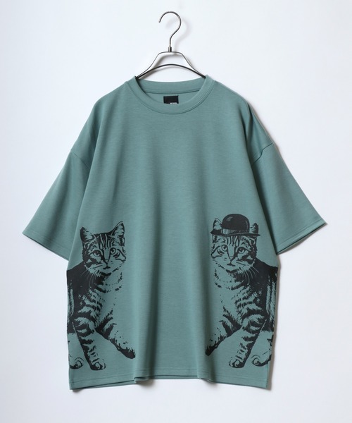 ANPAS（アンパス）の「Ponte fabric Cat＆Giraffe Print T-Shirt/ポンチ ネコ キリン アニマル プリント Tシャツ 半袖 メンズ レディース（Tシャツ/カットソー・メンズ・ミント/グレー系その他2/ホワイト系その他/ホワイト系その他2/ブルー/グレー系その他・M/L）」の5枚目の写真